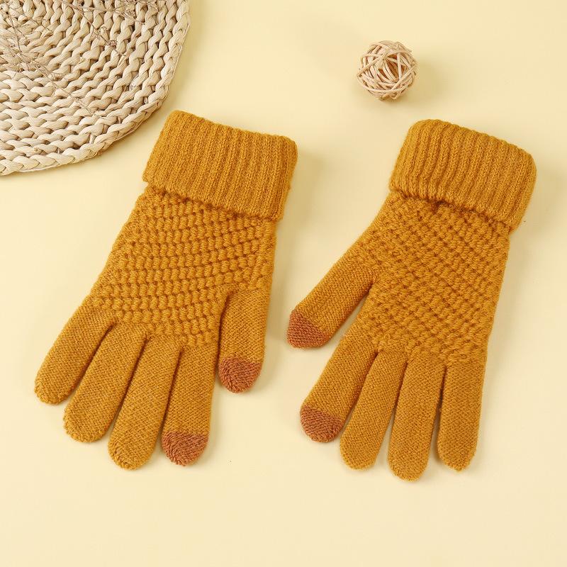 Winter Plus Velvet Simple Warm Gloves Touch Screen Cold Proof Outdoor Riding Solid Color Gloves Five Finger Wool Windproof Gloves