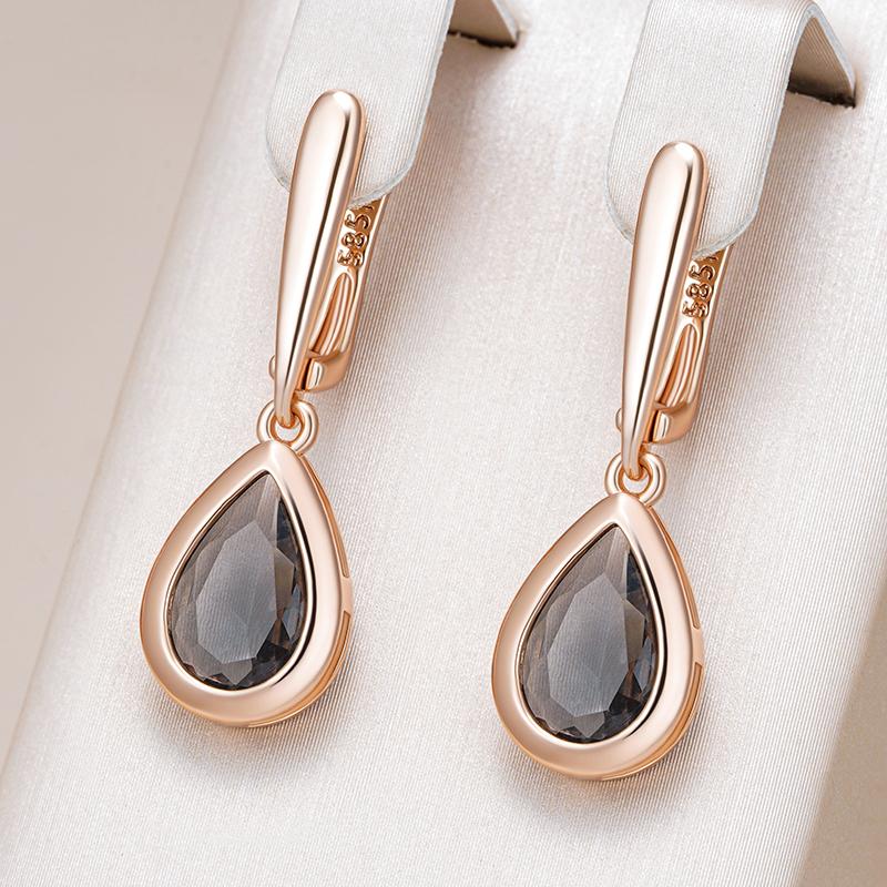 Grey Crystal Water Drop Dangle Earrings For Women  Rose Gold Color With Natural Zircon High Quality Daily Jewelry