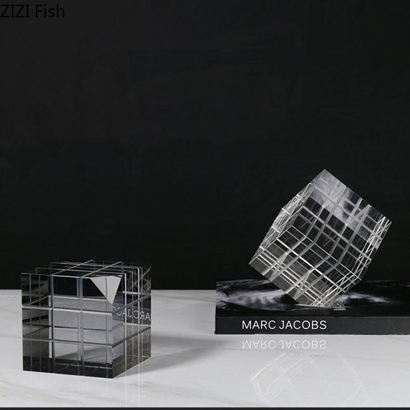 Minimalism Transparent Geometric Square Crystal Magic Cube Statue Desk Decoration Glass Magic Cube Sculpture Crafts Ornaments