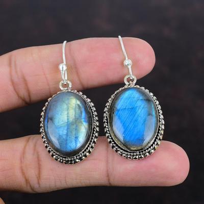 Labradorit Drágakő Fülbevaló 925 Sterling Ezüst Fülbevaló Vintage Design Fülbevaló Természetes Labradorit Ékszer Kézzel Készített Fülbevaló Ajándékok Nőknek