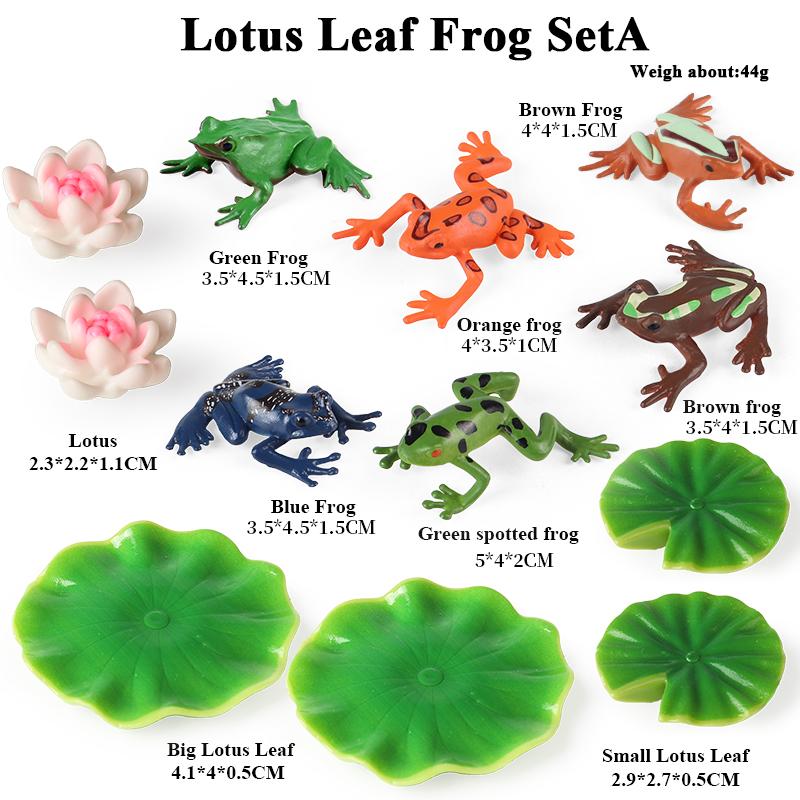 Oenux Pond Lake Animals Frog Model Simulation Lotus Leaf Tadpole Action Figures PVC Miniature Cute Educational Toys Kids Gift