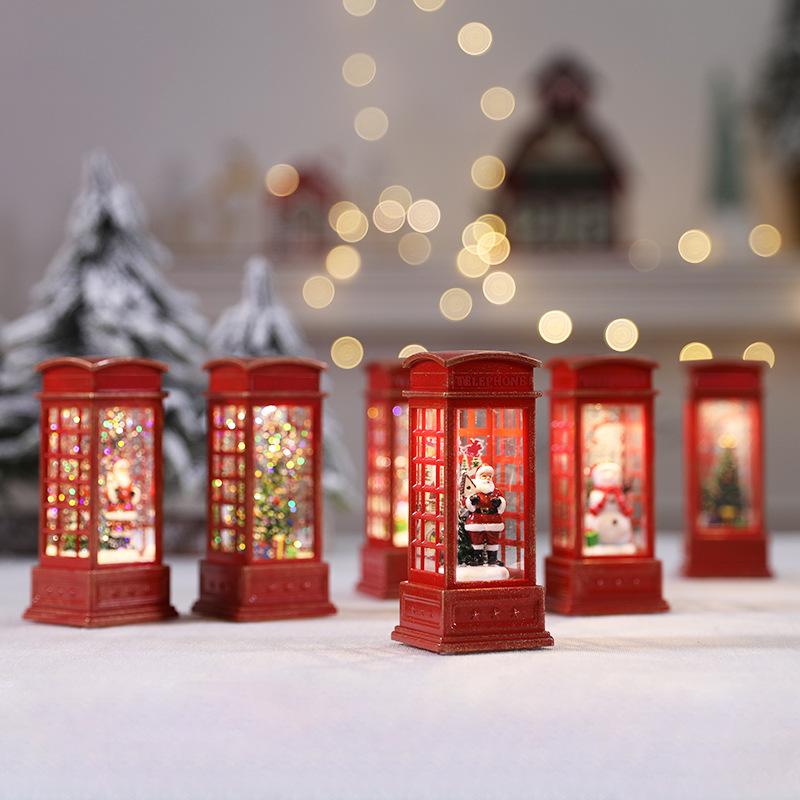 Christmas LED Flame Telephone Booth Ornament - Small Oil Lamp Prop for Coffee Shop, KTV, Scene Decor.