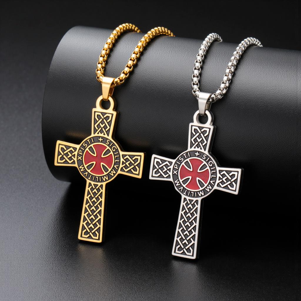 Christliches Kreuz Halskette Rotes Kreuz Templer Symbol für Männer Frauen Vintage Religiöses Gebet Edelstahl Schmuck Geschenk