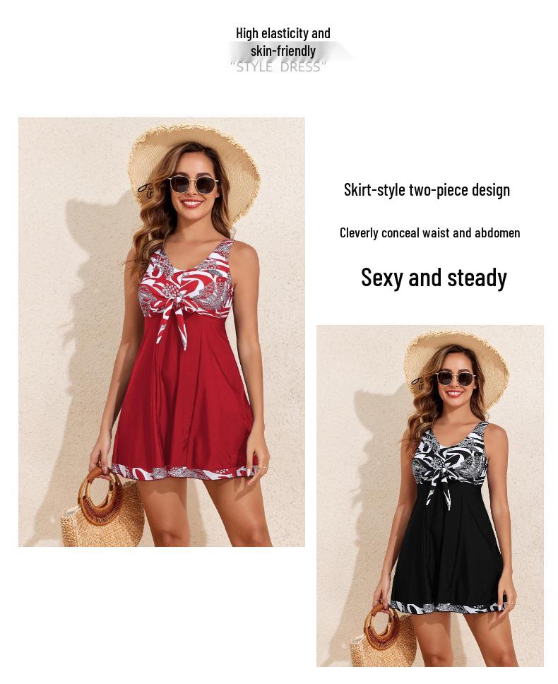European and American Style Printed Two-Piece Skirted Tankini with Boyshorts Women's Swimwear