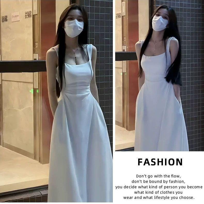 Women s Petite French White Waist-Cinching A-Line Summer Dress (2025 New Style) S (60-85 jin)
