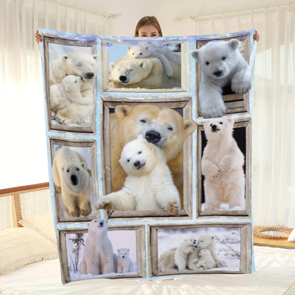 Arctic Bear Animal Theme Art Blanket - Soft Warm All-Season Multi-Purpose Throw for Couch, Sofa, Office, Bed & Travel