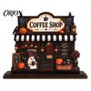 Coffee Nook Festive Displays Wooden Halloween Bar Sign, Fall Harvest Tabletop Decor Plaque with Pumpkin Autumn Seasonal Home Ghost Cat, Retro