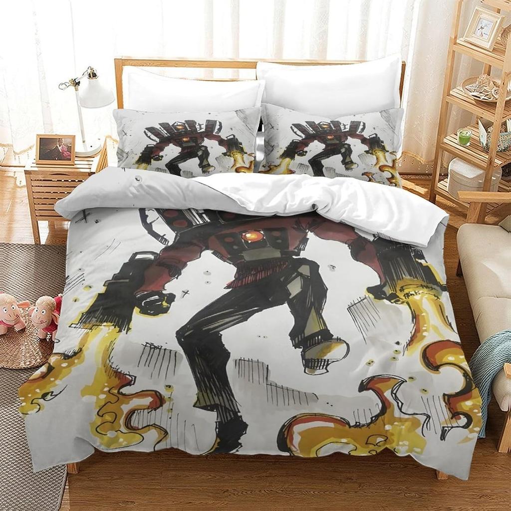 Skibidi Toilet Cartoon Bedding Sets Exquisite Bed Supplies Set Duvet Cover Bed Comforter Set Bedding Set Children Birthday Gift