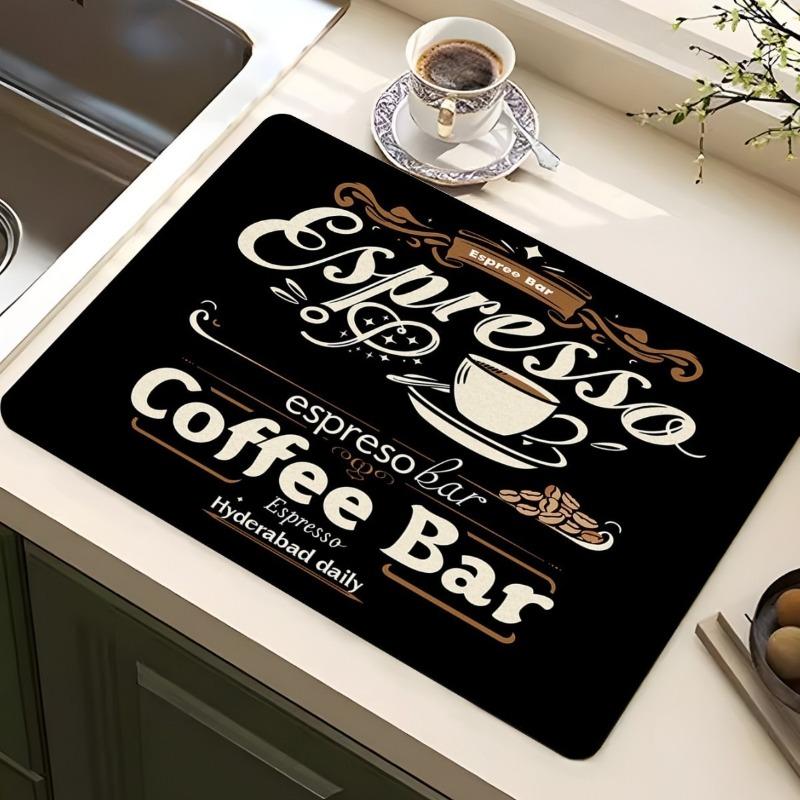 Vintage Espresso Bar Printed Absorbent Drain Mat Super Antiskid Quick Dry Modern Kitchen Counter Coffee Dish Drying Pad