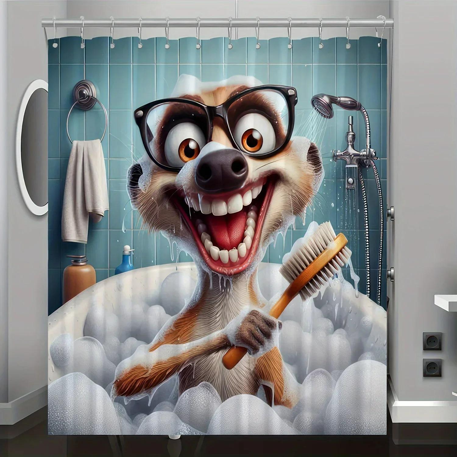 

Cute Cartoon Ferret Bath Time Shower Curtain Bathroom Decor Curtain Polyester With Hooks Included, Perfect For All Seasons W60H190(CM)-1 Pcs