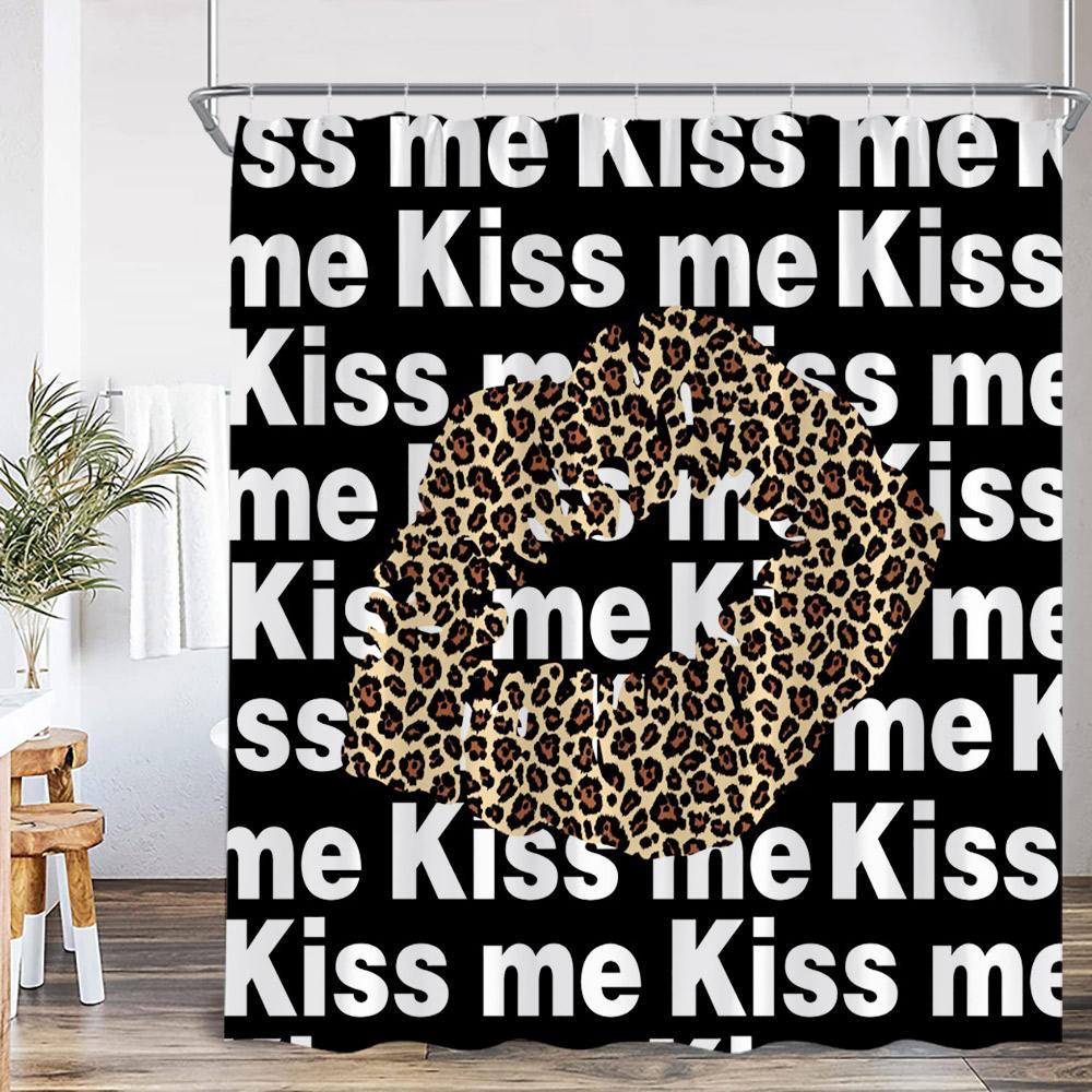Kuss Liebe Duschvorhang Panther Sexy Lippenabdruck Romantisch Mode Badezimmer Dekor Frau Mädchen Moderner Duschvorhang Stoff mit Haken