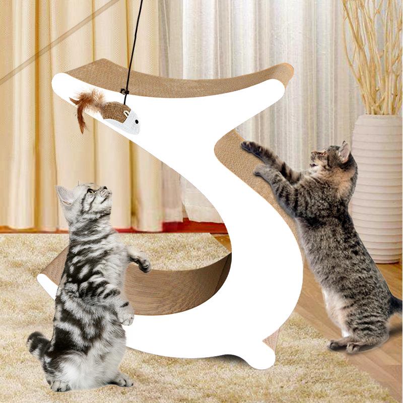 Creative C-Shaped Cat Tree: Multi-Function Scratch Board, Large Space, Durable & Climbable, Scratch-Resistant, No Shedding.