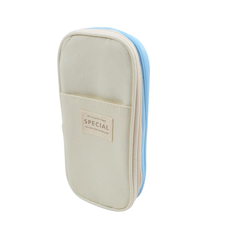 Cute Canvas Pencil Case Student Color Block Stationery Storage Bag Multifunctional Large Capacity Pen Bag Organizer Pouch