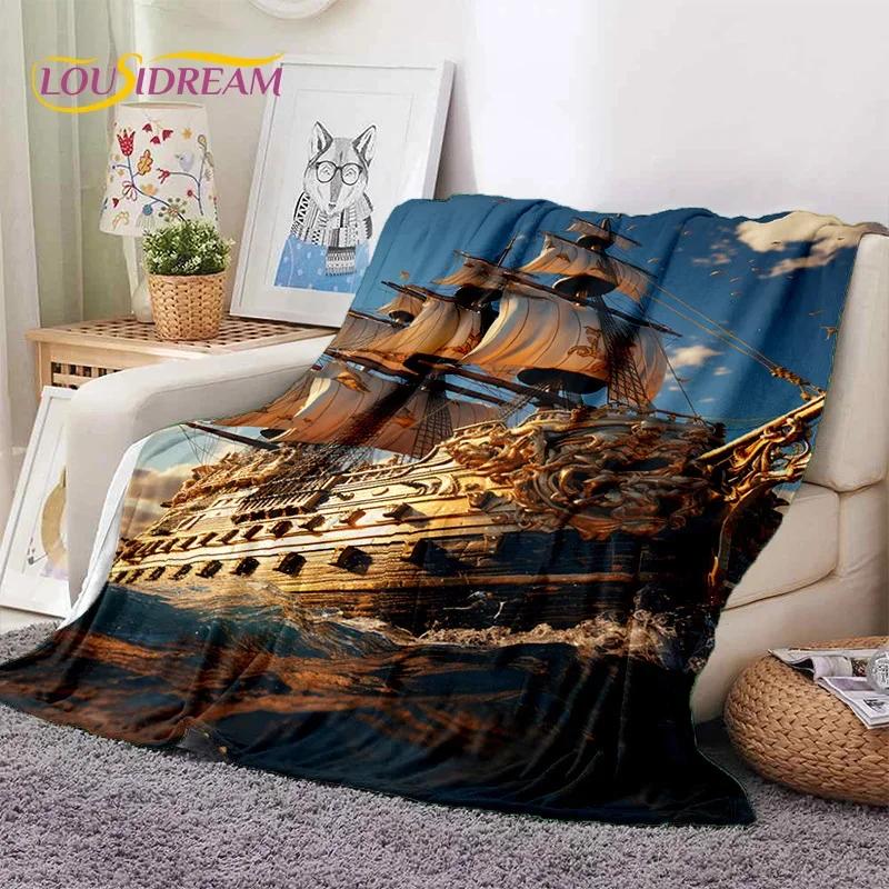 Ancient Pirate Ship Boat,Barque,Sailboa Soft Flannel Blanket for Beds Bedroom Sofa Picnic,Throw Blanket for Outdoor Leisure Gift