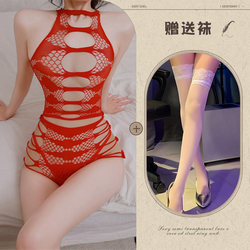 Sex underwear sexy perspective hollow tear large size hip wrap free net suit