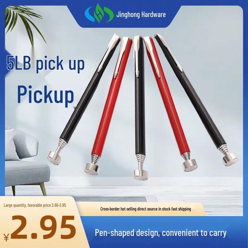 5LB Retractable Stainless Steel Magnetic Pickup Tool with Pen Clip for Auto Repair Red Pickup Tool
