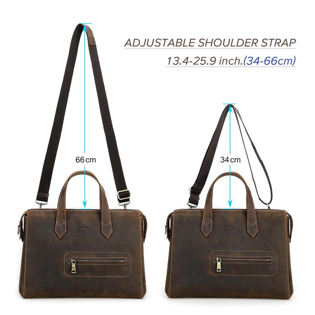 CONTACT'S Genuine Leather Briefcase Shoulder Messenger Bags Vintage Crazy Horse Leather Bag for 13.3 inches Laptop Large Capacity Business Bags