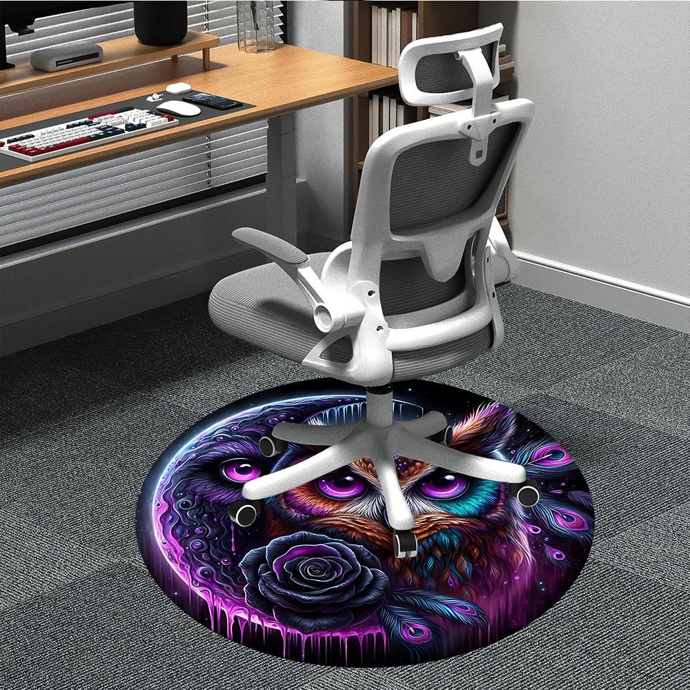 

1PC Owl Rose Office Round Area Rug, Indoor Mat Suitable ForOffice, Under Office Chairs Bedroom Living Room Home Decor, Room Deco, D023 80cm by 80cm