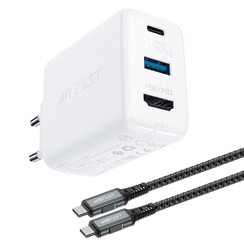 Acefast 2In1 Gan 65W Usb Type C / Usb Charger, Hdmi Adapter 4K@60Hz (Set With Cable) White (A17 White)