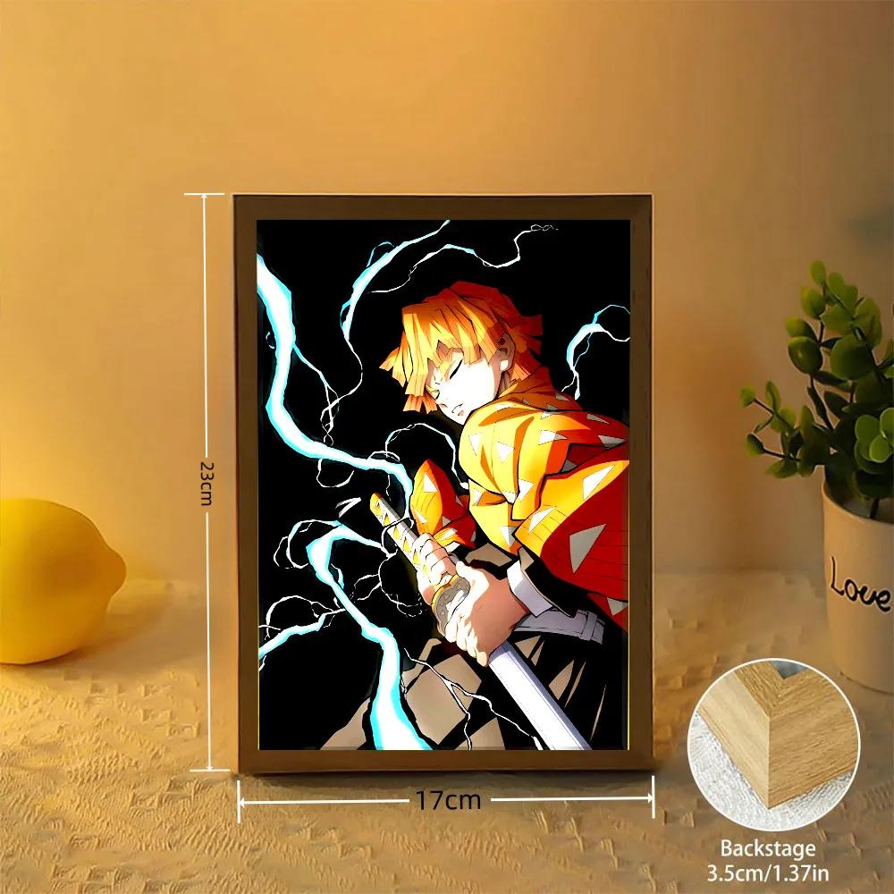 Anime Světelné Malování Měsíční Lampa Kyojuro Rengoku Kimetsu Demon Slayer LED Fotorámeček pro Pokojové Nástěnné Umění Hoom Deco No Yaiba Dárky