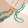 Tassel Pendant Long Turquoise Necklace Rice Beads Sweater Chain Bohemian Waist Chain  Women
