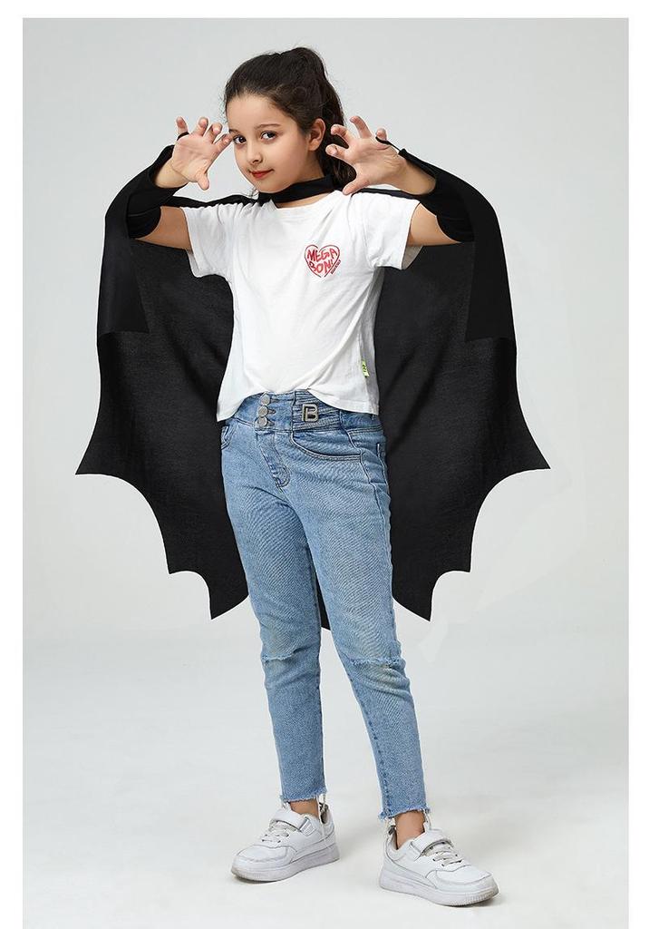 Top-Selling Bat-Shaped Halloween Cloak Jumpsuit with Sleeves - Black Cloak Set