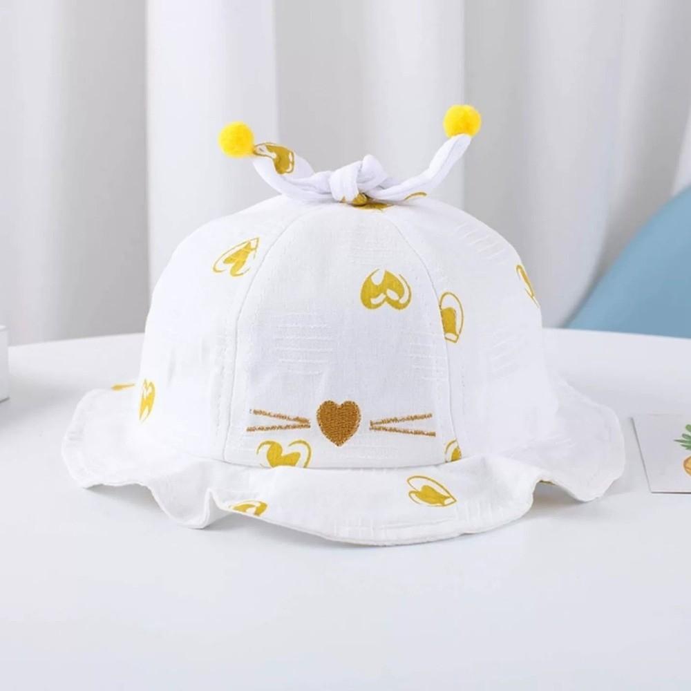Heart Print Infant Bucket Hat Bow Toddle Fisherman Hat Sweet Baby Sun Hat  Girls