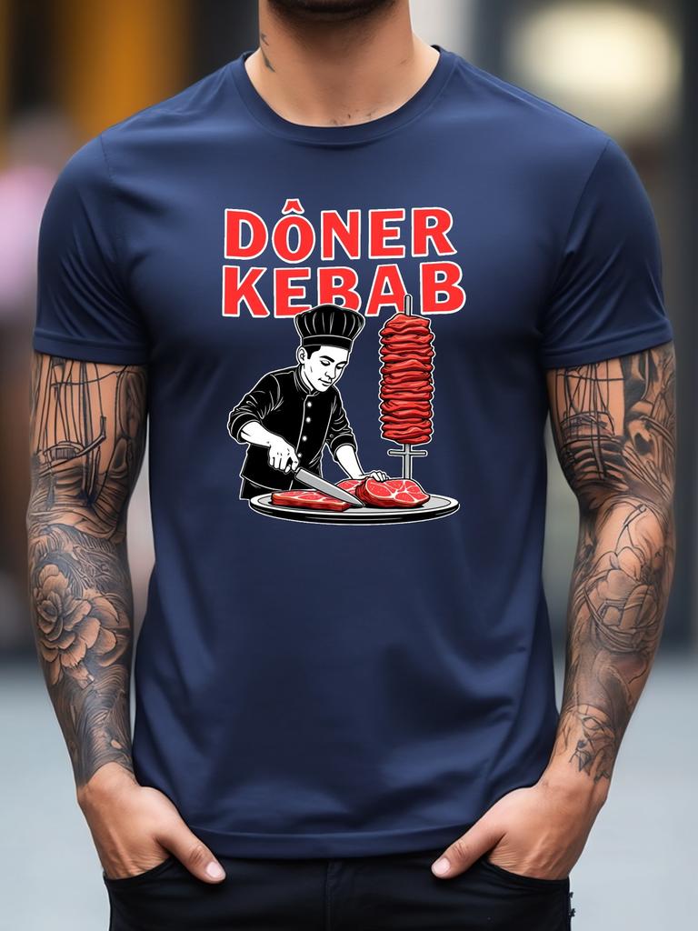 Unisex Cotton Tee Vintage Doner Kebab Chef Graphic Short Sleeve Crew Neck Casual Street T Shirt For Food Lovers Summer Daily Tops