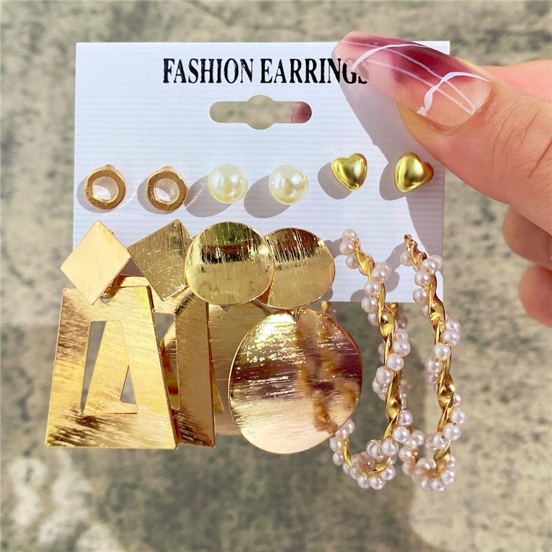 Modyle New Bohemian Female Pearl Earrings Set Punk Vintage Gold Color Geometric Drop Earrings for Women Fashion Jewelry