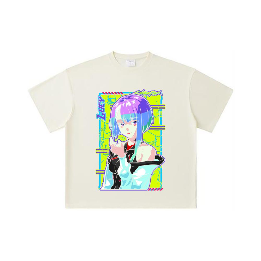 260 GSM Double Yarn 32 Count 100% Cotton Cyberpunk Edgerunners V8 Lucy Print Unisex Heavy Cotton T Shirt