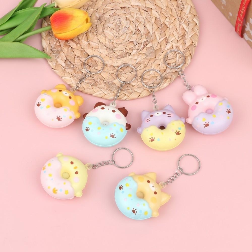 Soft Material Donut Pendant Keychain Cute Animal Design Cartoon Donut Pendant Holiday Gift