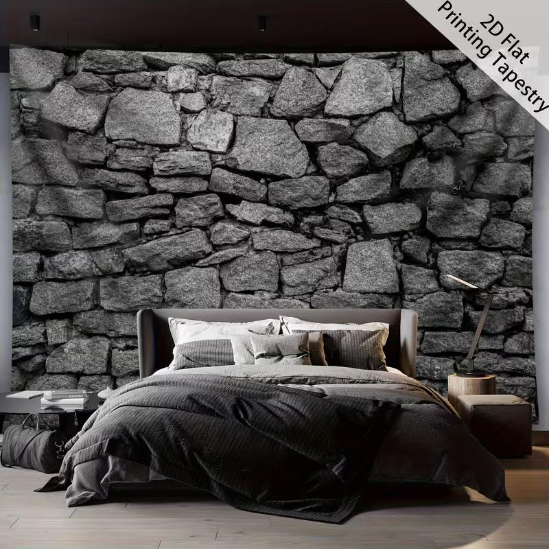 2D Rustic Stone Wall Tapestry for Living Room Bedroom Aesthetic Decor
