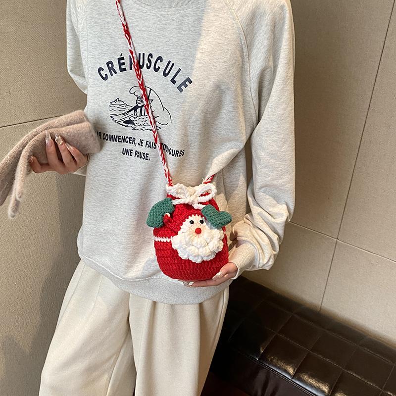 Exquisite Santa knitted bucket shoulder bags super cool pretty compact Christmas crossbody bags