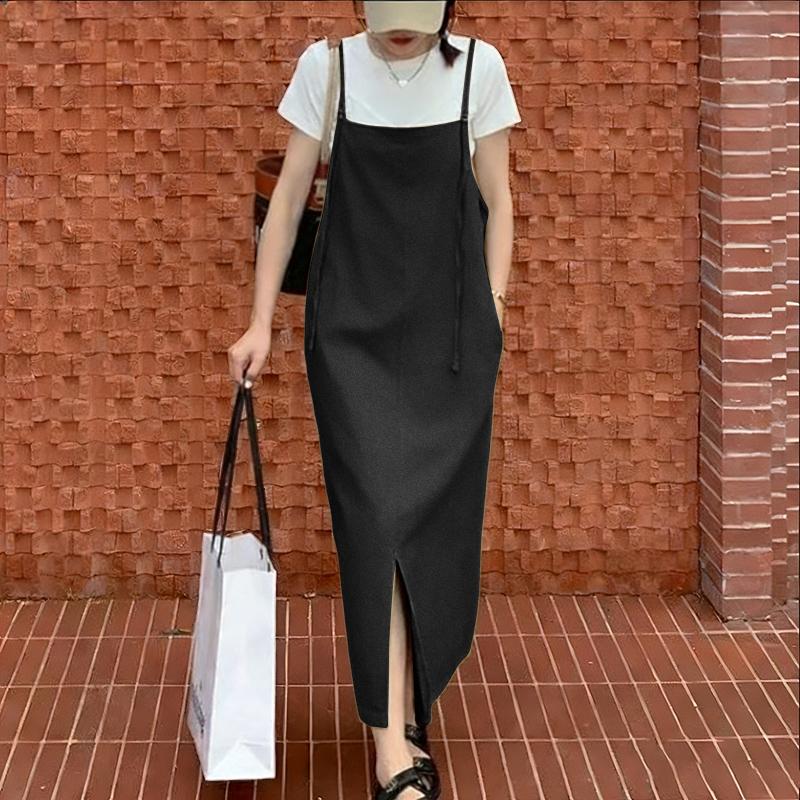 ZANZEA Women Short Sleeve T-Shirts and Straps Dress Casual Two Piece Suit Sets