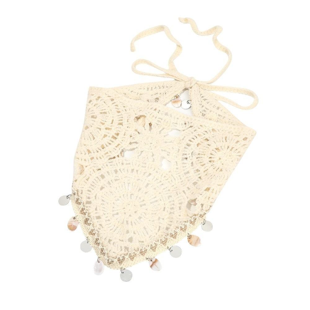 Forest Style Crochet Head Wrap Seashell Tassel Hollow Out Headscarf Vacation Wear