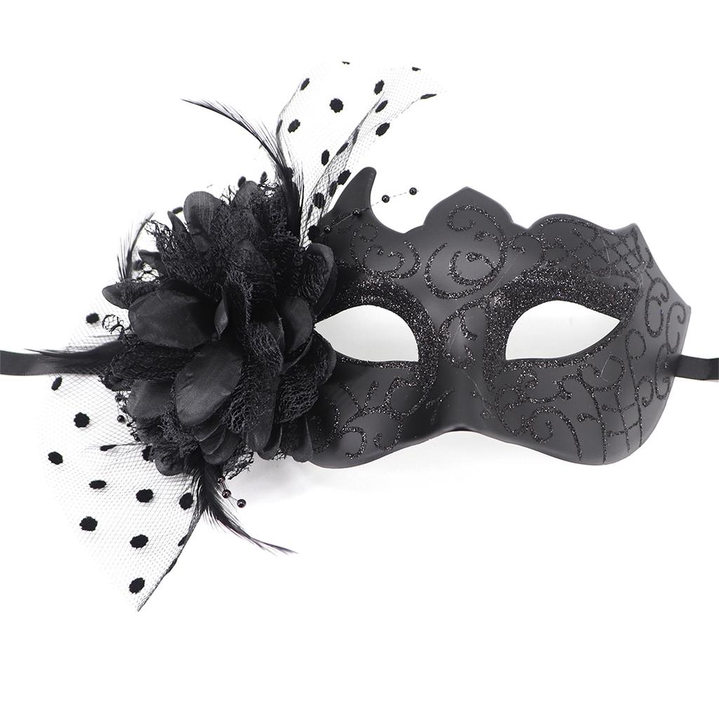 Feathered Masquerade Mask Halloween Party Eye Mask Flower Decoration Masquerade Half Face Mask for Women Cosplay