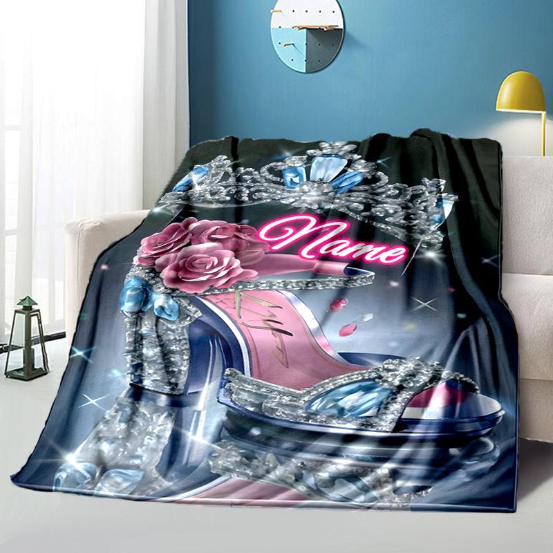 1PC Custom Name Royal Glamour Shoe outdooor Flannel blankets Throw Blanket All-Season Throw Gift Bedspread for Couch, Bed, Camping Holiday Birthday gi