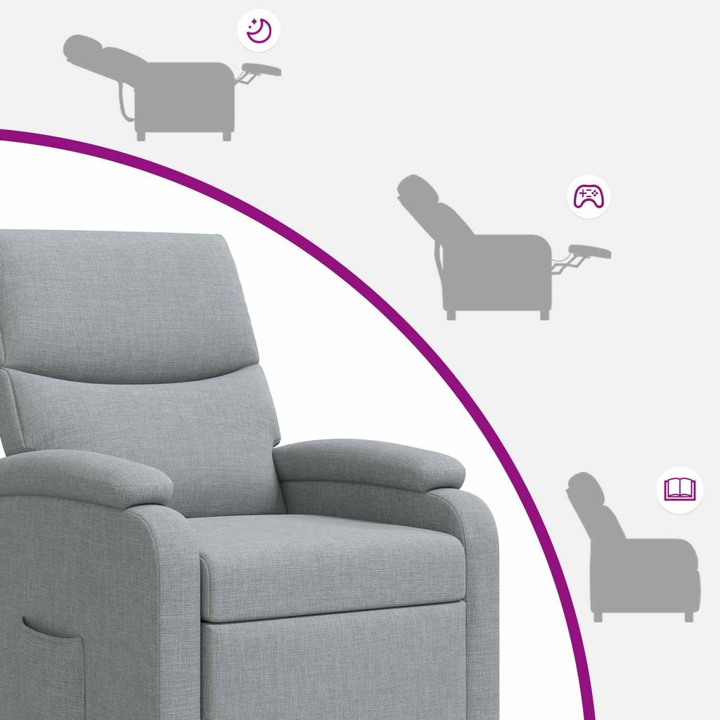Massage Recliner Light Grey Fabric
