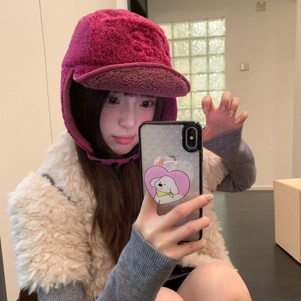 Winter Fluffy Embroidered Chenille Warm Earflap Cap For Men Women Outdoor