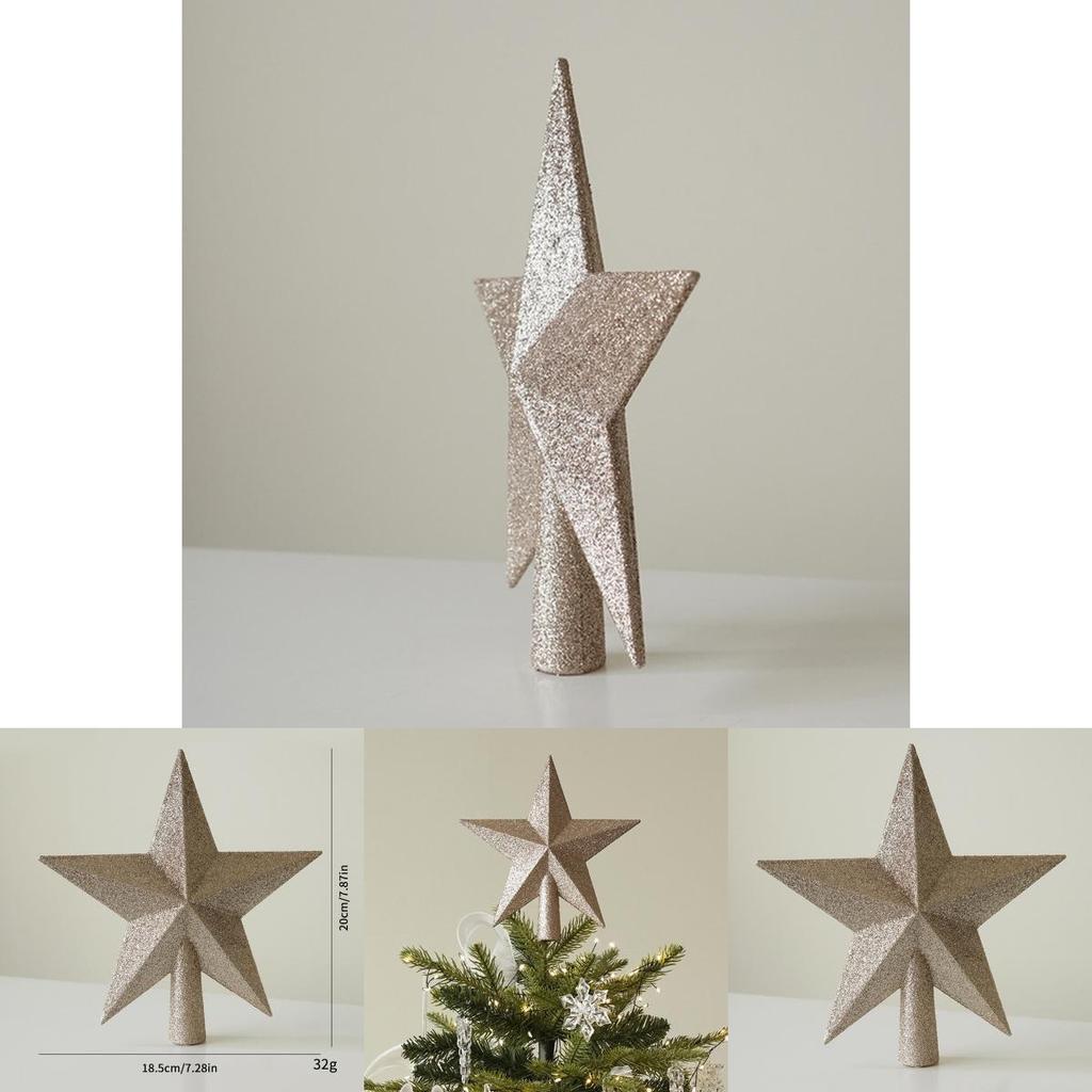 Christmas Tree Star Topper With Gold Glitter And Elegant Design