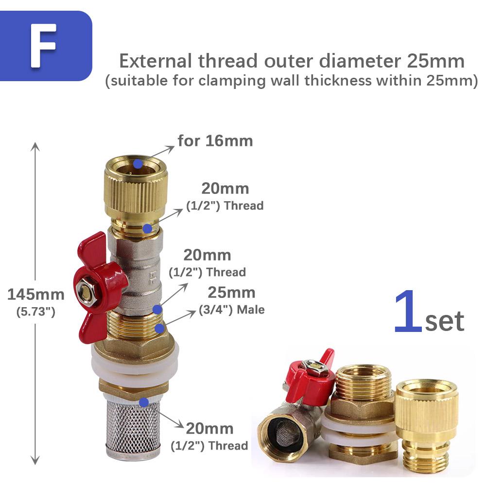 Brass Ball Valve Water Tank Joint Adapter 16mm Quick Connector Garden Irrigation Aquarium Fish Tank 304 Stainless Steel Filter