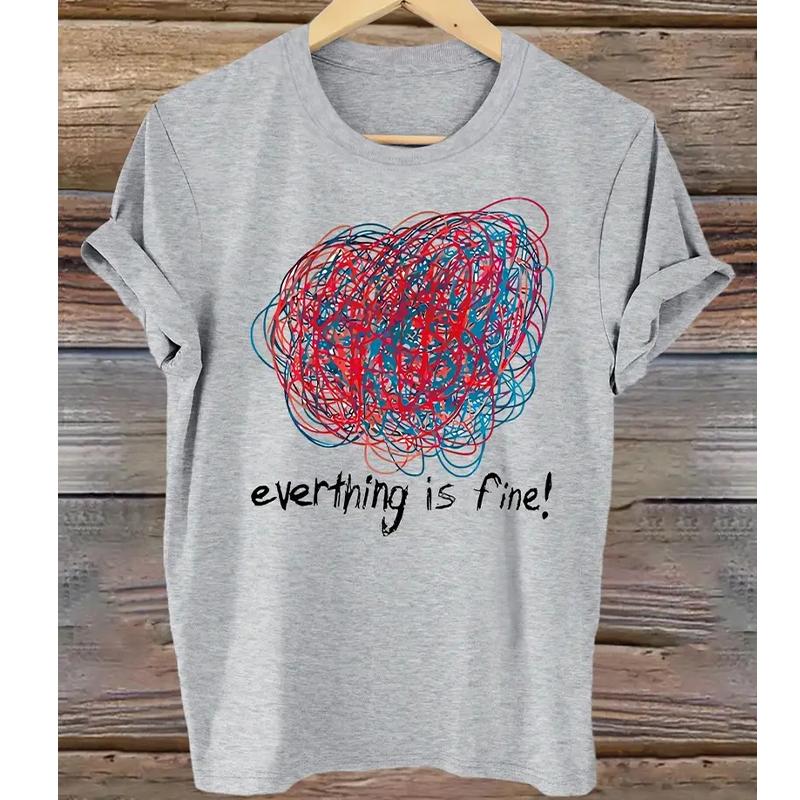 

Женская летняя футболка Ретро мода Футболки с коротким рукавом Повседневный тренд Принтованные топы 8XL серый