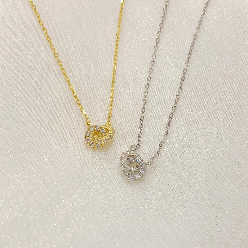 S925 Silver Round Choker Shiny AAA Zircon For Women Fashion Chain Minimalist Dainty Double Circle Pendant Necklace Girl Jewelry