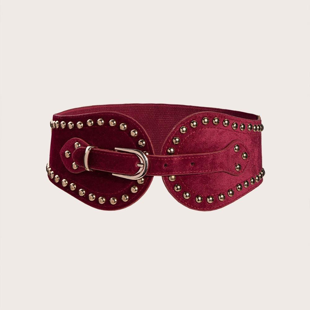Adjustable Suede Rivet Belt PU Leather Elastic Cummerbunds Elegant Waist Seal Skirt Accessories