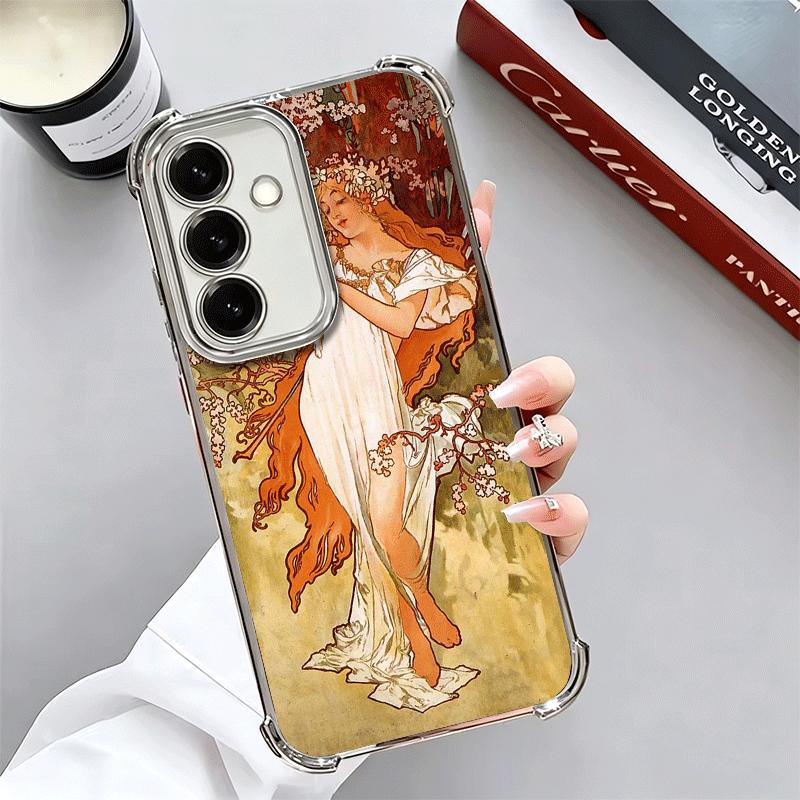 Vintage Alfons Mucha Primavera Plating Phone Case For Samsung A17 A07 A37 A57 A16 A56 A15 A55 A14 A54 A13 A53 A26 A36 A25 A35 A2