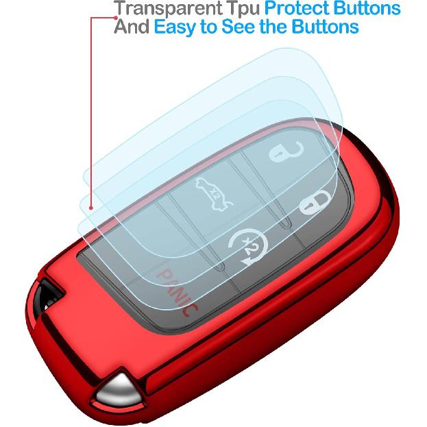Tukellen For Jeep Dodge Key Fob Cover Premium Soft Full Protection Key Case Shell Compatible With Jeep Grand Cherokee Wrangler Compass Cherokee
