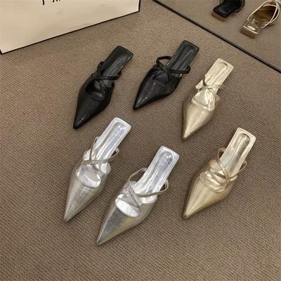 2025 Summer New Pointed Flat-bottomed Muller Shoes Women's European and American Fashion Design Sense Cross-strap Bag Head Slippers