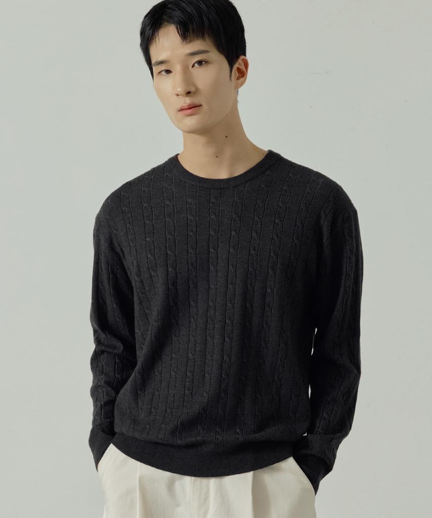 210EDIT Unisex Soft Round Neck Cable Knit [4 Color]_Zz5Sw013