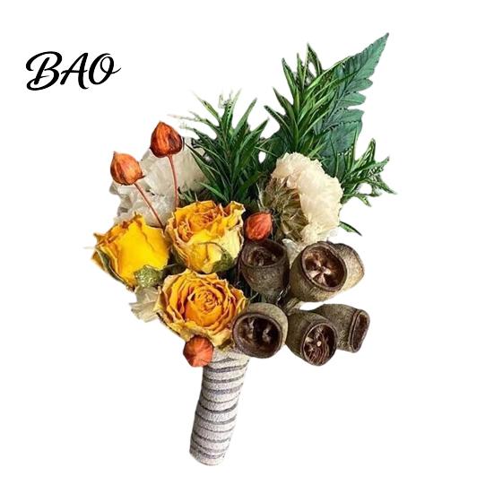 Bridal Party Floral Decor Dried Flower Boutonniere, Preserved Wedding Corsage, Rustic Natural Dry Gift Box Decoration Brooch Pin for Groom Bride