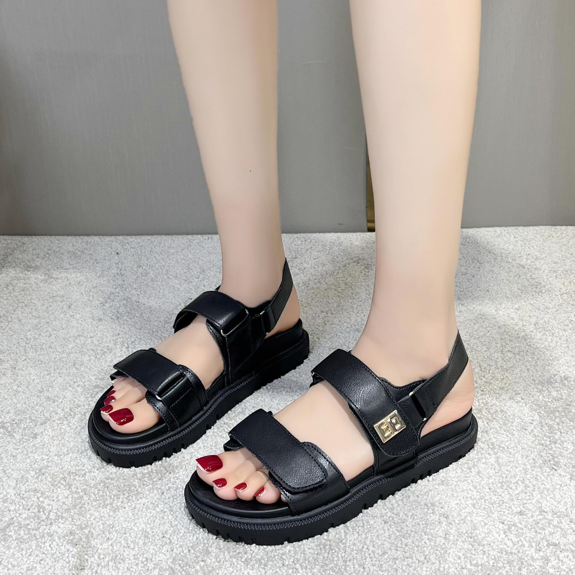 

Platform sandals women s new gold buckle open-toed Roman shoes summer beach sandals Womens Sandals 35 чёрный